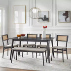 Banc Lifestorey Whitney Mid-Century Moderne Rembourré Noir/Gris : Milieu de siècle moderne, rembourré, cadre en bois d'hévéa