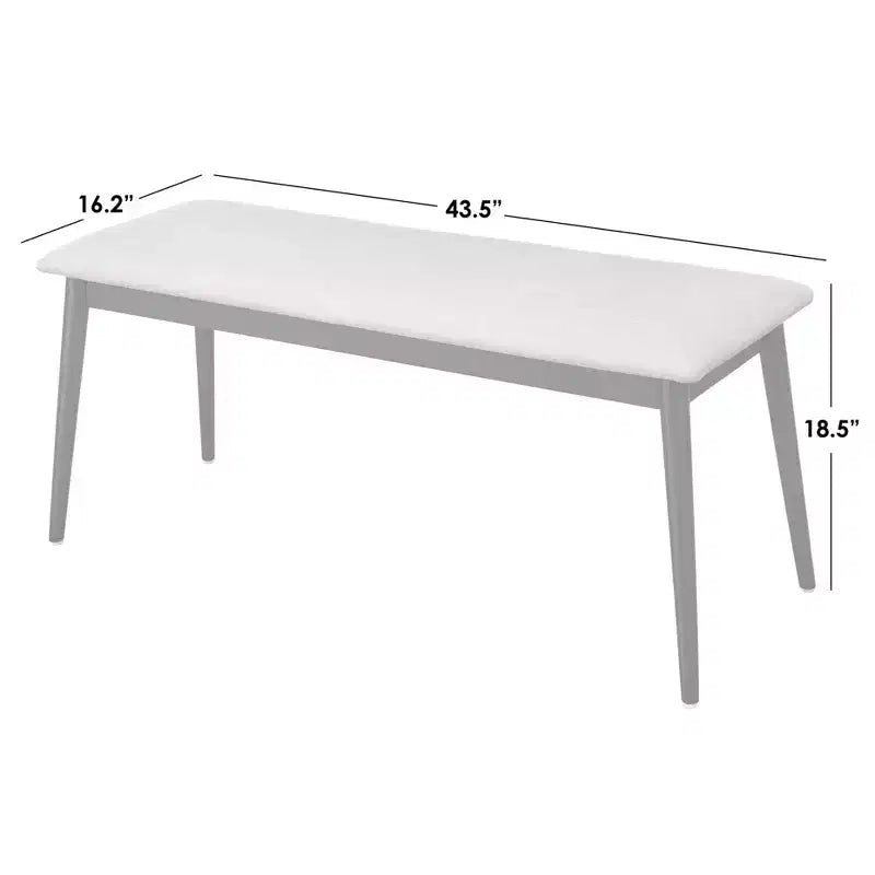 Banc Lifestorey Whitney Mid-Century Moderne Rembourré Noir/Gris : Milieu de siècle moderne, rembourré, cadre en bois d'hévéa