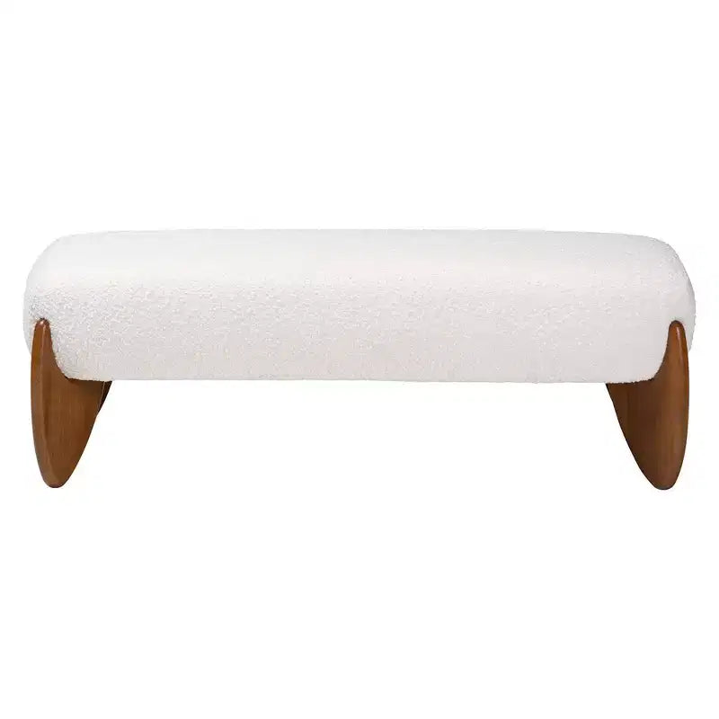 Baxton Studio Vinicio Boucle Accent Bench Cream/Walnut Brown