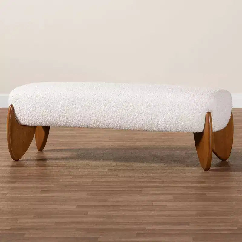 Banc d'appoint Baxton Studio Vinicio Boucle Crème/Noyer Marron
