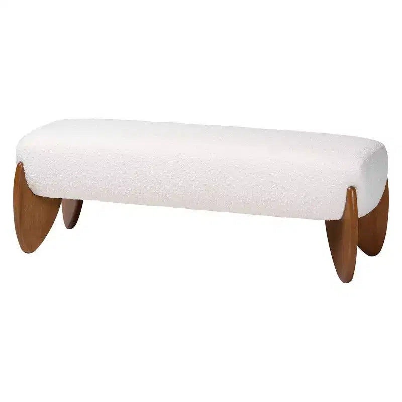 Banc d'appoint Baxton Studio Vinicio Boucle Crème/Noyer Marron