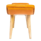 Banc en cuir de chèvre Storied Home, couleur tabac : cadre en bois de manguier, ottoman rectangulaire rembourré, assemblage par un adulte.