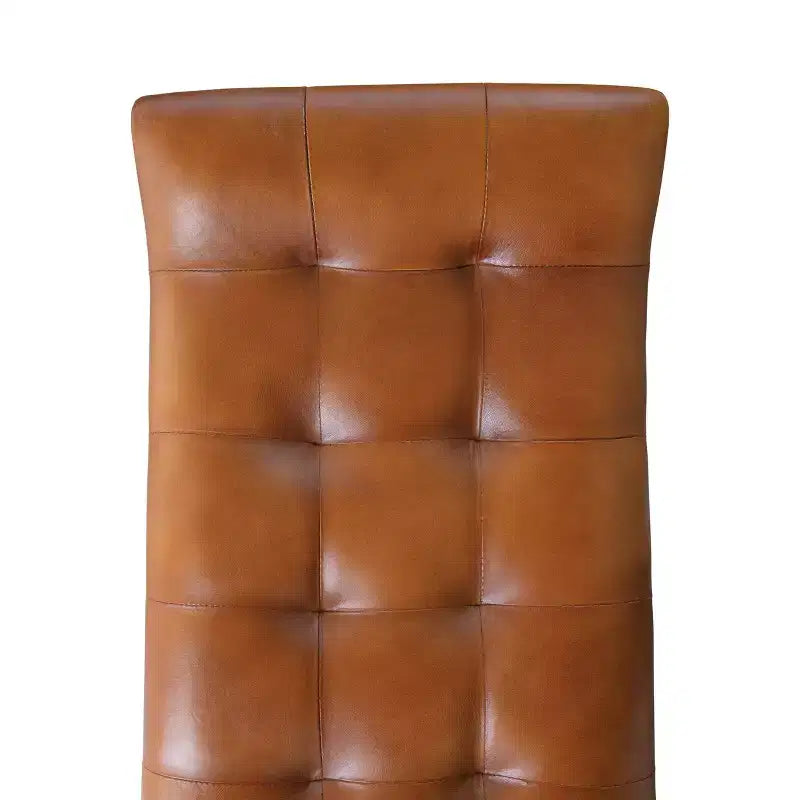 Banc en cuir de chèvre Storied Home, couleur tabac : cadre en bois de manguier, ottoman rectangulaire rembourré, assemblage par un adulte.