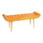 Banc en cuir de chèvre Storied Home, couleur tabac : cadre en bois de manguier, ottoman rectangulaire rembourré, assemblage par un adulte.