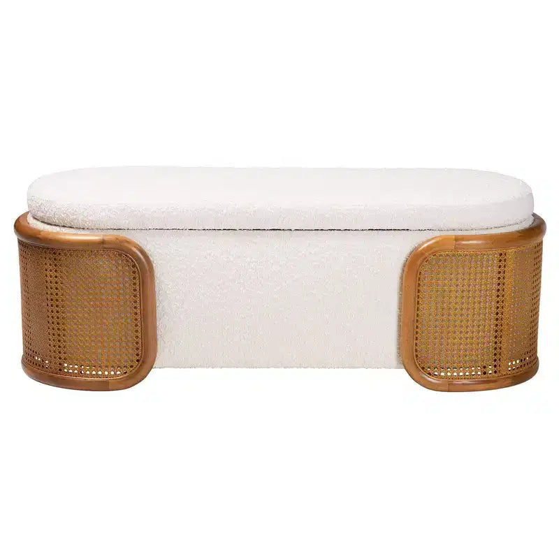 Banc de rangement Baxton Studio Basira en tissu bouclette : plateau relevable, ovale, style Japandi