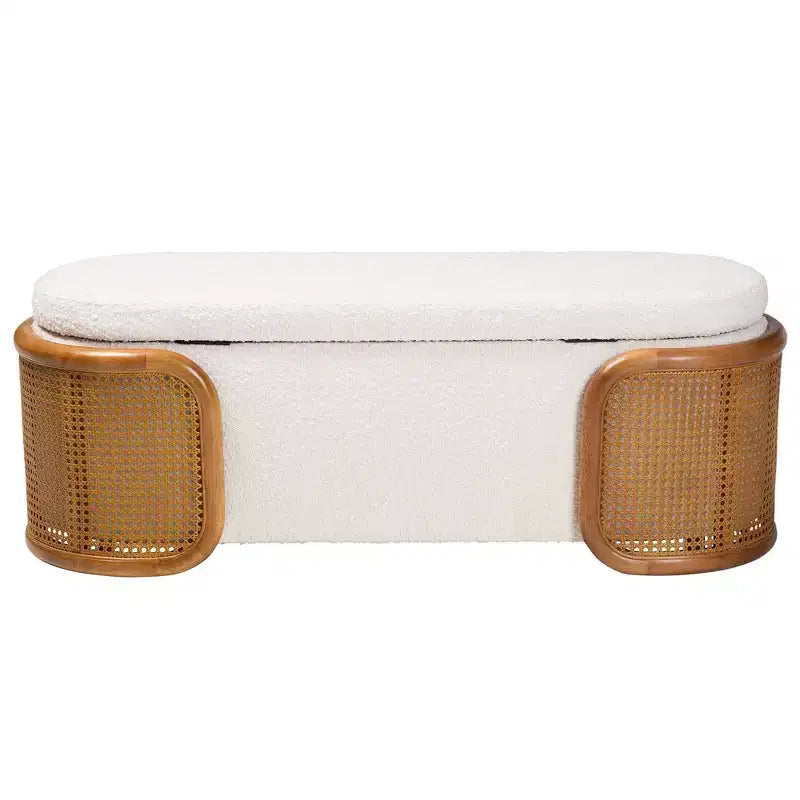 Banc de rangement Baxton Studio Basira en tissu bouclette : plateau relevable, ovale, style Japandi