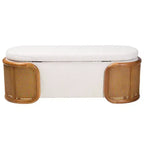 Banc de rangement Baxton Studio Basira en tissu bouclette : plateau relevable, ovale, style Japandi