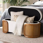 Banc de rangement Baxton Studio Basira en tissu bouclette : plateau relevable, ovale, style Japandi