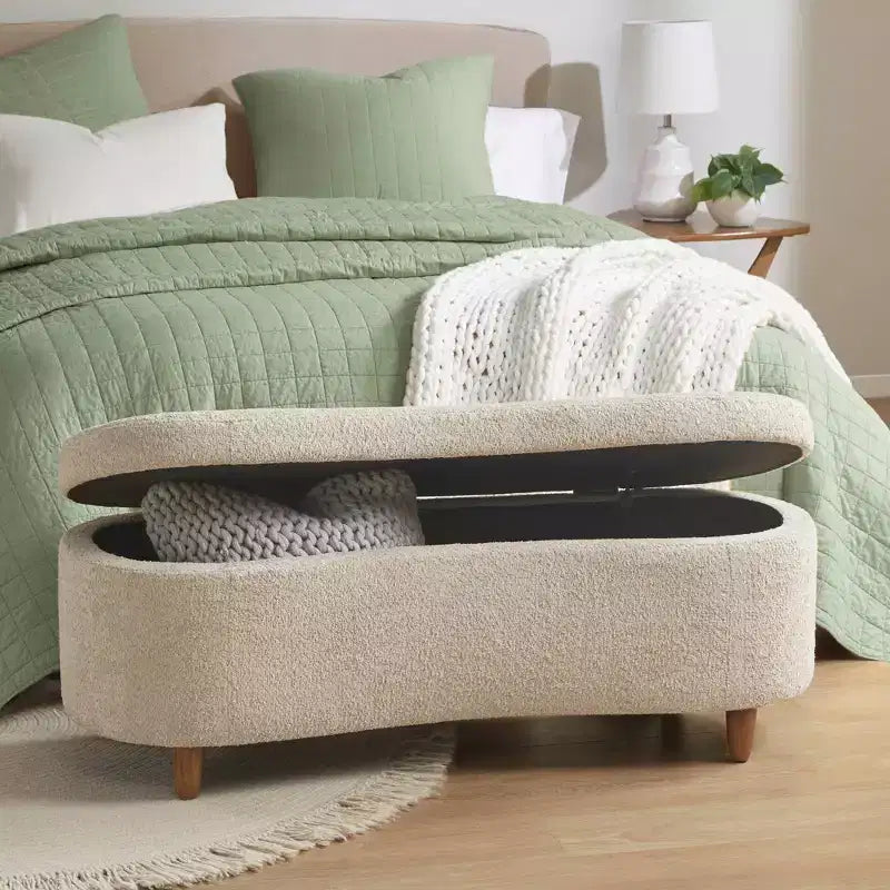 Banc de rangement Bailey Boucle à plateau rabattable taupe - Ink+Ivy : Pouf rembourré, meuble de chambre avec pieds en bois