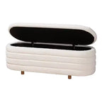 Banc de rangement en tissu et bois Betiana Crème/Noyer Brun - Baxton Studio : Inspiration Japandi, dessus relevable, rembourré de mousse
