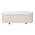 Banc de rangement en tissu et bois Betiana Crème/Noyer Brun - Baxton Studio : Inspiration Japandi, dessus relevable, rembourré de mousse