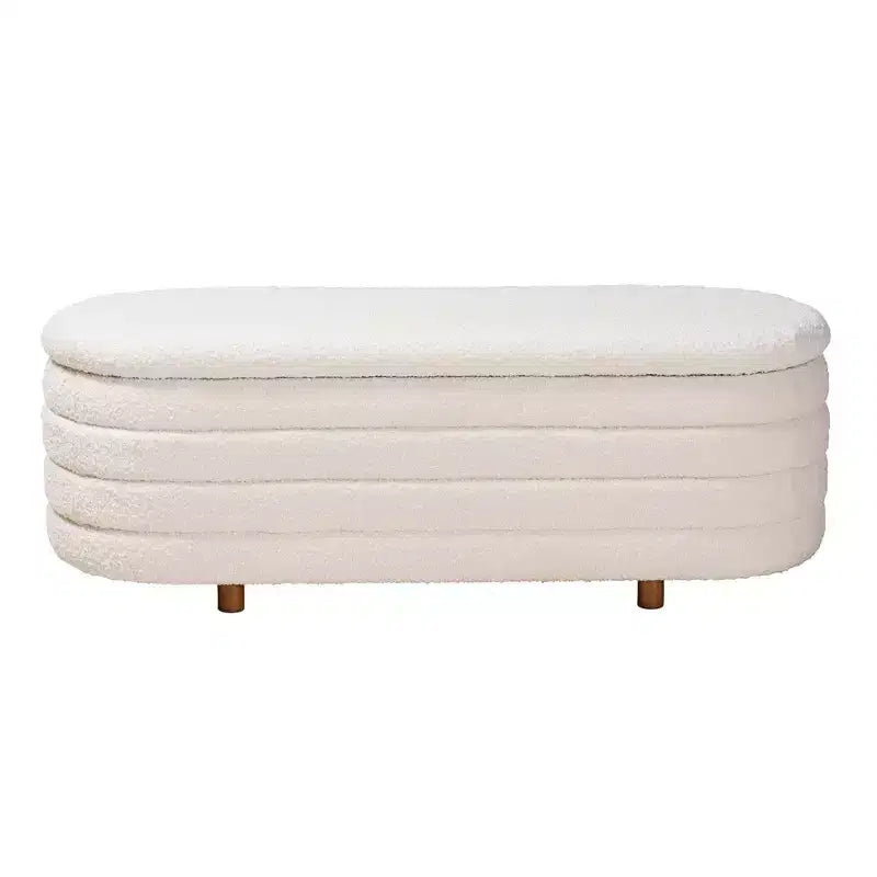 Banc de rangement en tissu et bois Betiana Crème/Noyer Brun - Baxton Studio : Inspiration Japandi, dessus relevable, rembourré de mousse