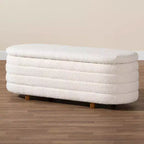 Banc de rangement en tissu et bois Betiana Crème/Noyer Brun - Baxton Studio : Inspiration Japandi, dessus relevable, rembourré de mousse