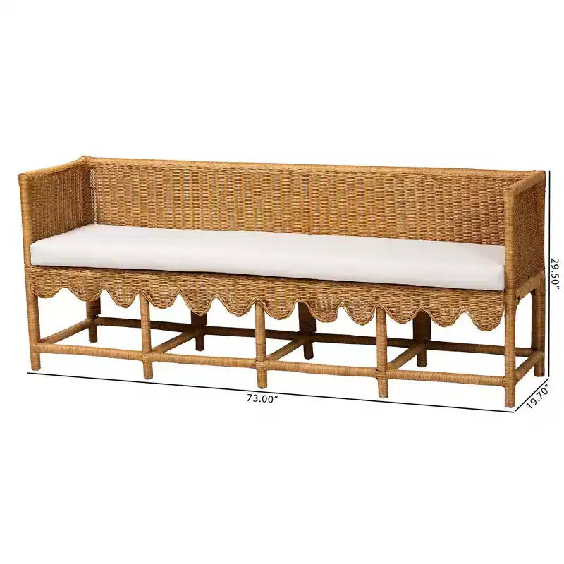 Banc de salle à manger long en rotin Seranay Scallop bali & pari, miel clair