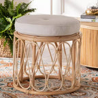 bali & pari Hachiro Repose-pieds ottoman en rotin naturel : Bohème fait main, coussin amovible, aucun assemblage requis