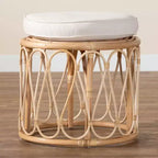 bali & pari Hachiro Repose-pieds ottoman en rotin naturel : Bohème fait main, coussin amovible, aucun assemblage requis