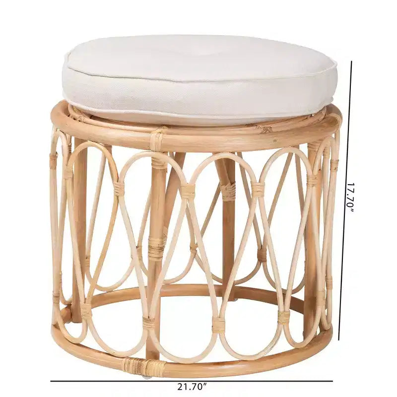 bali & pari Hachiro Repose-pieds ottoman en rotin naturel : Bohème fait main, coussin amovible, aucun assemblage requis