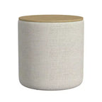 Pouf de rangement avec plateau en bois gris clair - HomePop : Rembourré, Rond, Capitonnage, Structure en bois