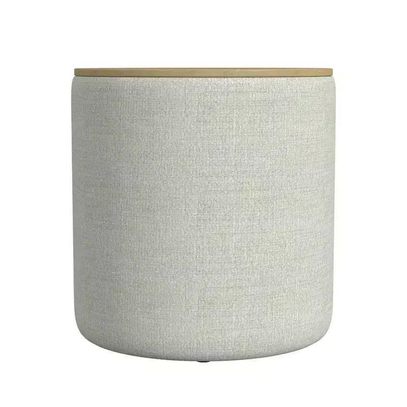 Pouf de rangement avec plateau en bois gris clair - HomePop : Rembourré, Rond, Capitonnage, Structure en bois