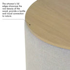 Pouf de rangement avec plateau en bois gris clair - HomePop : Rembourré, Rond, Capitonnage, Structure en bois