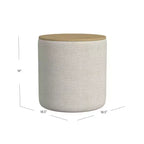 Pouf de rangement avec plateau en bois gris clair - HomePop : Rembourré, Rond, Capitonnage, Structure en bois