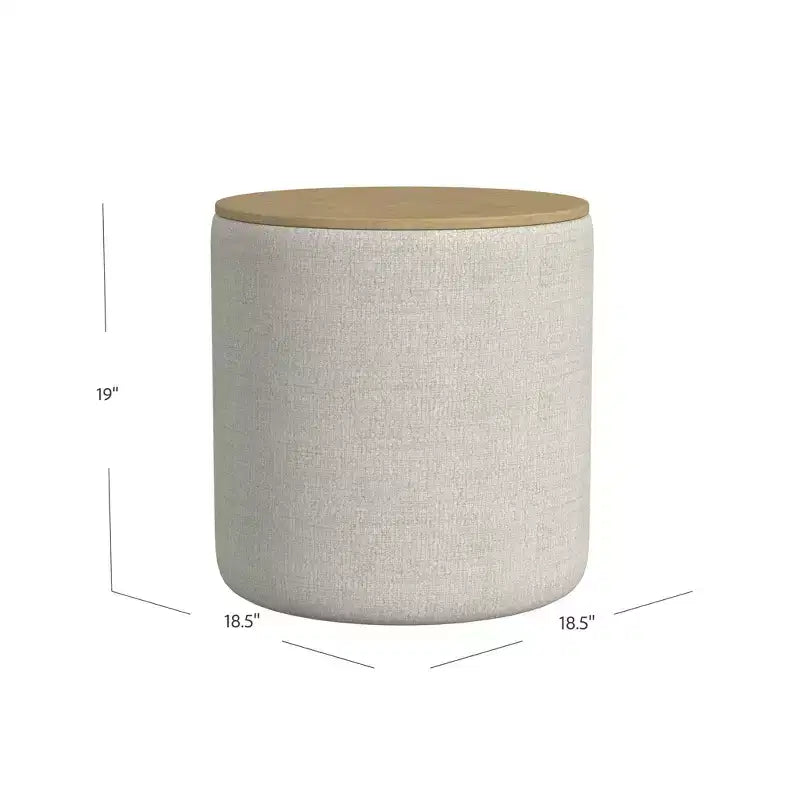 Pouf de rangement avec plateau en bois gris clair - HomePop : Rembourré, Rond, Capitonnage, Structure en bois