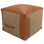 Pouf Castlebridge Tan - WyndenHall : Ottoman carré contemporain, revêtement en cuir amovible, motif abstrait, capacité de 113 kg