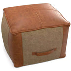 Pouf Castlebridge Tan - WyndenHall : Ottoman carré contemporain, revêtement en cuir amovible, motif abstrait, capacité de 113 kg