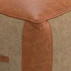 Pouf Castlebridge Tan - WyndenHall : Ottoman carré contemporain, revêtement en cuir amovible, motif abstrait, capacité de 113 kg