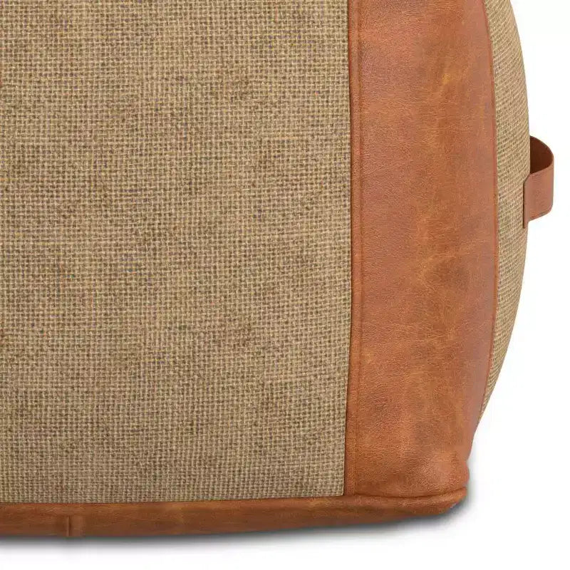 Pouf Castlebridge Tan - WyndenHall : Ottoman carré contemporain, revêtement en cuir amovible, motif abstrait, capacité de 113 kg