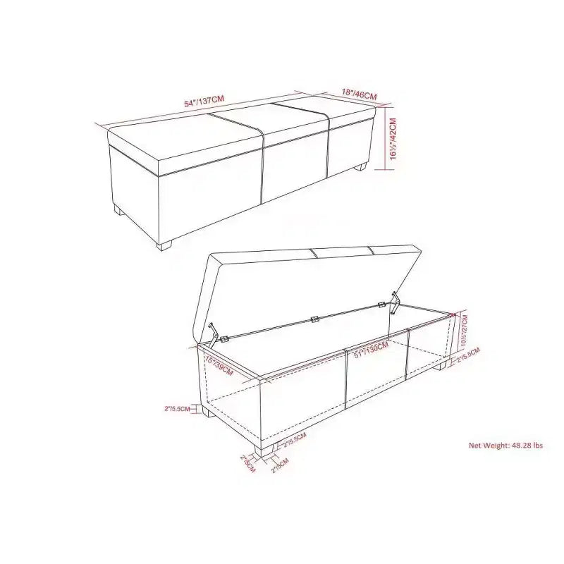 Banc de rangement ottoman Franklin très grand crème satiné - WyndenHall