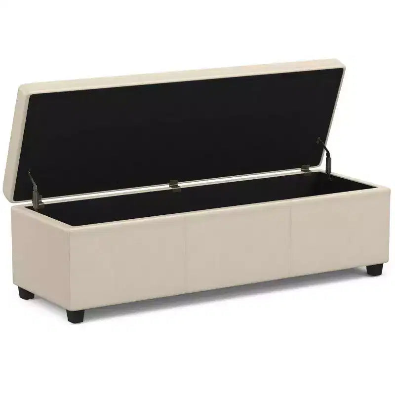 Banc de rangement ottoman Franklin très grand crème satiné - WyndenHall
