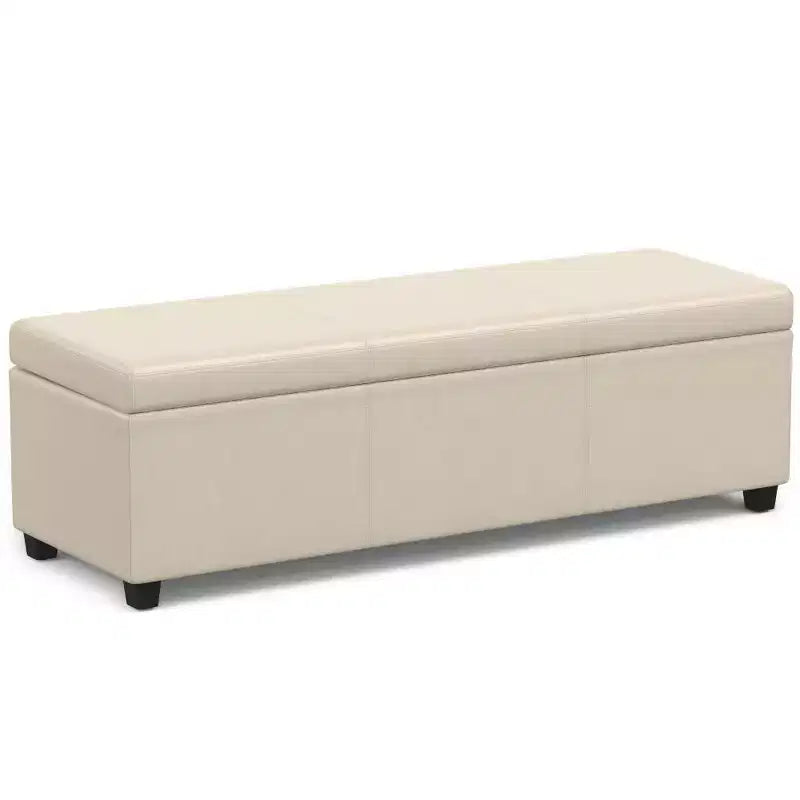 Banc de rangement ottoman Franklin très grand crème satiné - WyndenHall