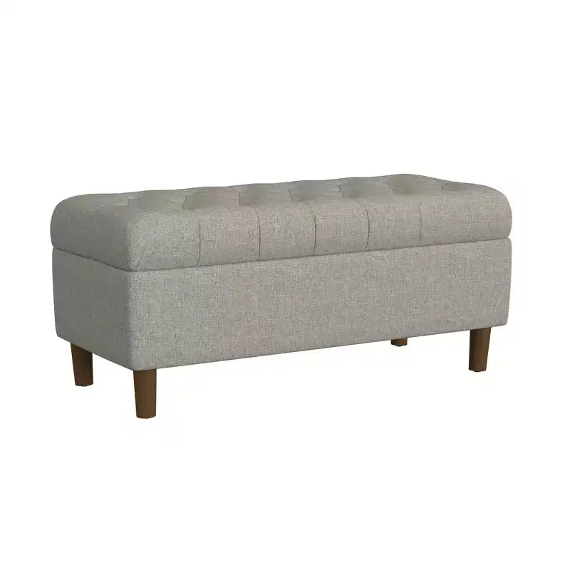 Banc de rangement capitonné avec pieds coniques en bois gris - HomePop : Couvercle à charnière, Pouf de chambre à coucher