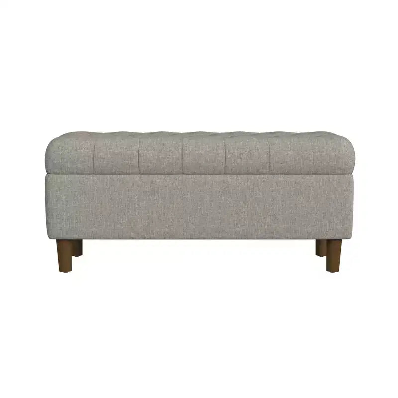Banc de rangement capitonné avec pieds coniques en bois gris - HomePop : Couvercle à charnière, Pouf de chambre à coucher