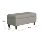Banc de rangement capitonné avec pieds coniques en bois gris - HomePop : Couvercle à charnière, Pouf de chambre à coucher