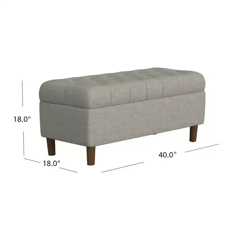 Banc de rangement capitonné avec pieds coniques en bois gris - HomePop : Couvercle à charnière, Pouf de chambre à coucher