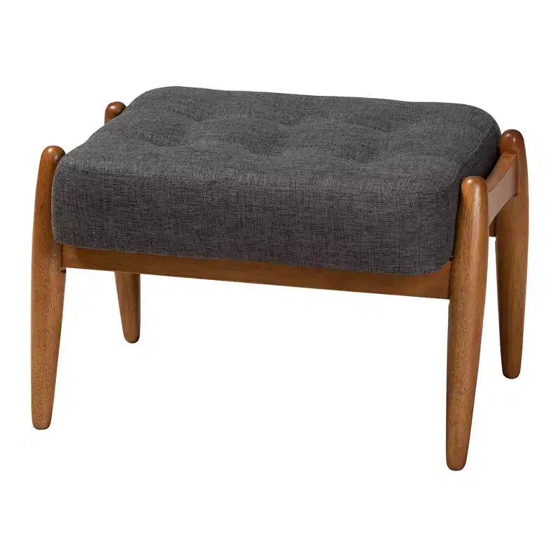 Pouffe de rangement en tissu et bois Jeanine gris foncé/noyer – Baxton Studio : inspiration Japandi, cadre en bois d'hévéa, capitonné