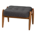 Pouffe de rangement en tissu et bois Jeanine gris foncé/noyer – Baxton Studio : inspiration Japandi, cadre en bois d'hévéa, capitonné