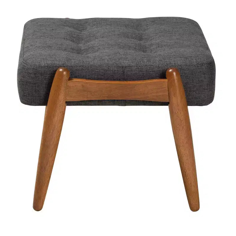 Pouffe de rangement en tissu et bois Jeanine gris foncé/noyer – Baxton Studio : inspiration Japandi, cadre en bois d'hévéa, capitonné