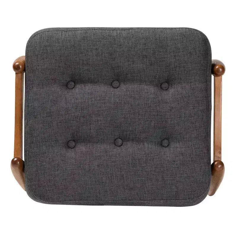Pouffe de rangement en tissu et bois Jeanine gris foncé/noyer – Baxton Studio : inspiration Japandi, cadre en bois d'hévéa, capitonné