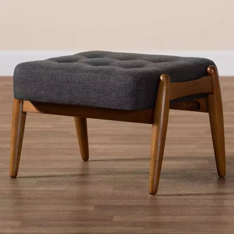 Pouffe de rangement en tissu et bois Jeanine gris foncé/noyer – Baxton Studio : inspiration Japandi, cadre en bois d'hévéa, capitonné