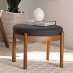 Iliana Pouf Ottomane en Tissu et Bois Gris Foncé/Noyer - Baxton Studio