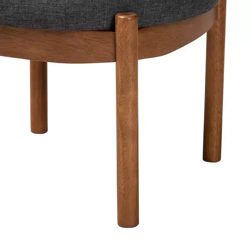 Iliana Pouf Ottomane en Tissu et Bois Gris Foncé/Noyer - Baxton Studio