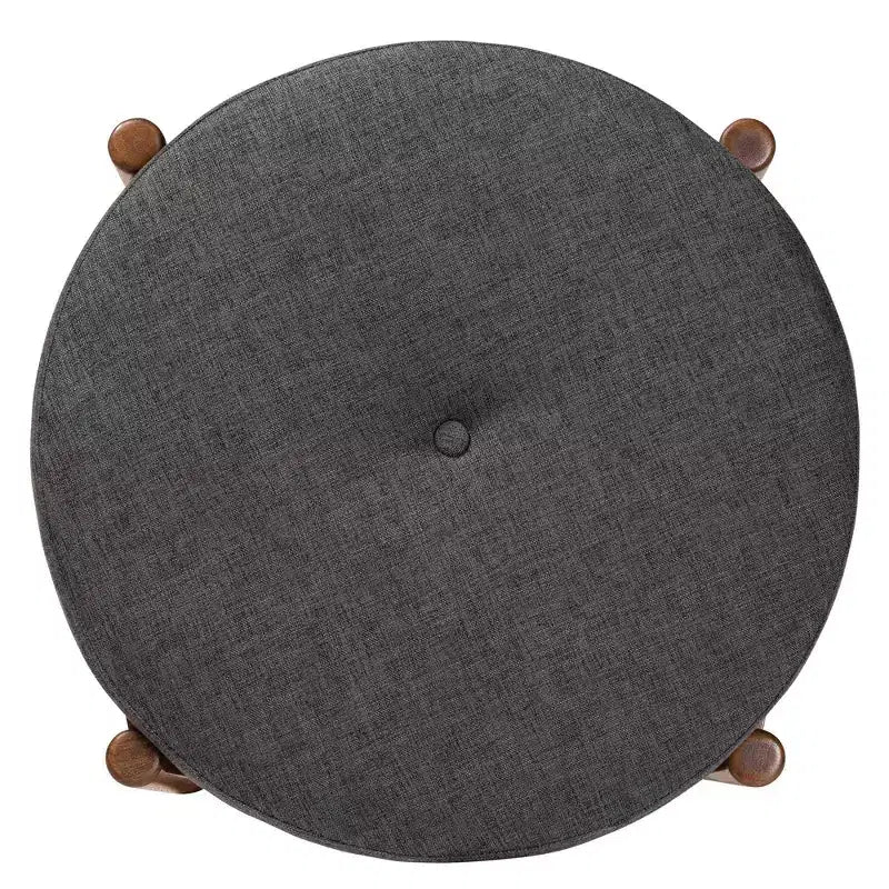 Iliana Pouf Ottomane en Tissu et Bois Gris Foncé/Noyer - Baxton Studio