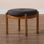 Iliana Pouf Ottomane en Tissu et Bois Gris Foncé/Noyer - Baxton Studio