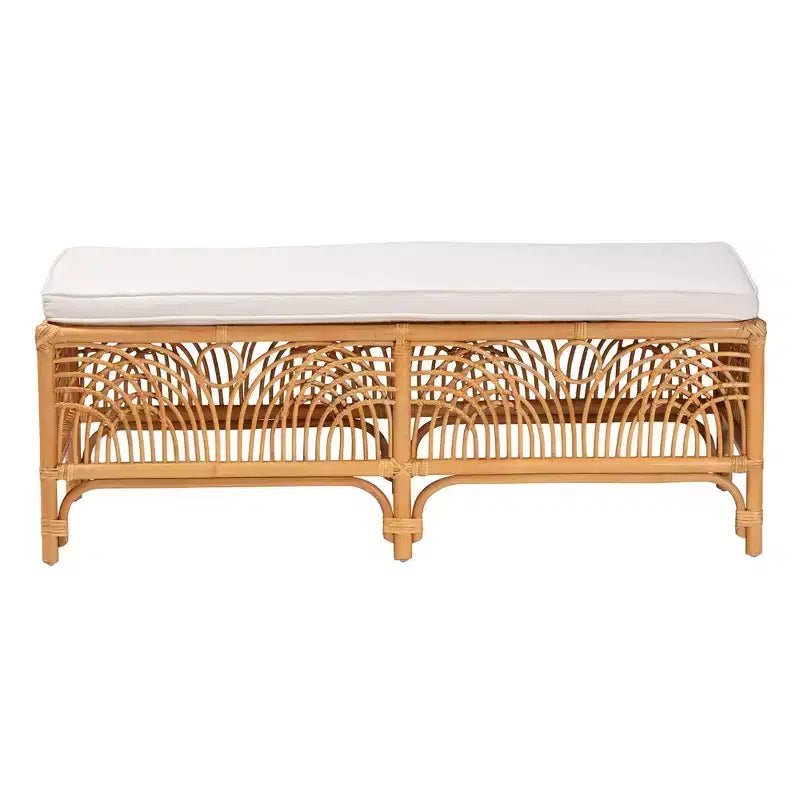 Banc en rotin Bali et Pari Materra blanc/miel clair : polyester rembourré, aucun assemblage requis, nettoyer les taches