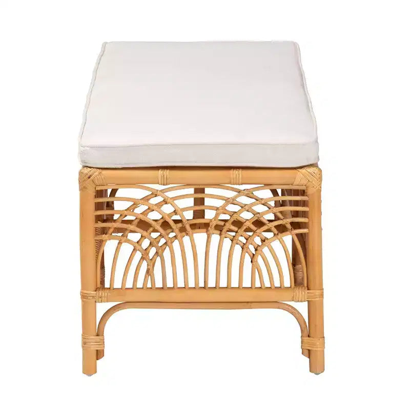 Banc en rotin Bali et Pari Materra blanc/miel clair : polyester rembourré, aucun assemblage requis, nettoyer les taches