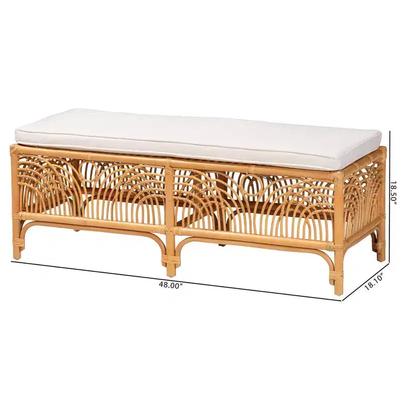 Banc en rotin Bali et Pari Materra blanc/miel clair : polyester rembourré, aucun assemblage requis, nettoyer les taches