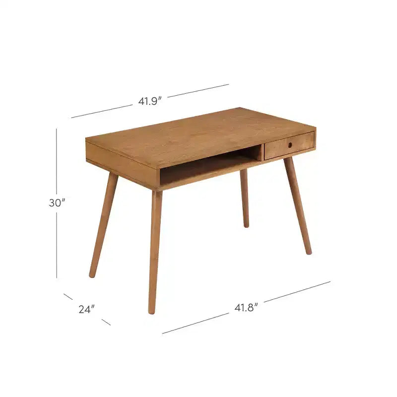 Bureau Nathan James Parker mi-siècle avec tiroir acacia marron clair : Plateau MDF, pieds en bois massif, mobilier de bureau à domicile